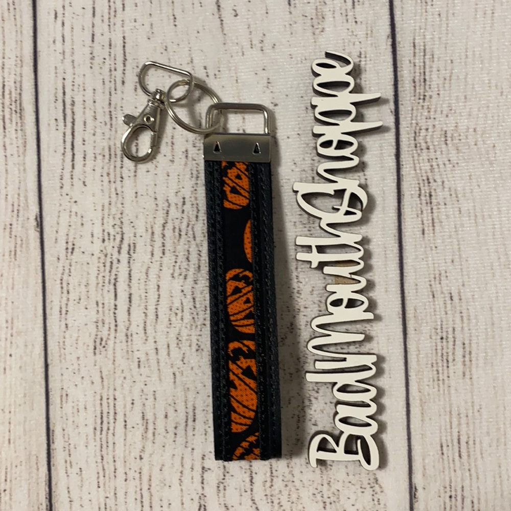 Halloween Pumpkin Ribbon Handmade Loop Handle Keychain Wristlet Strap